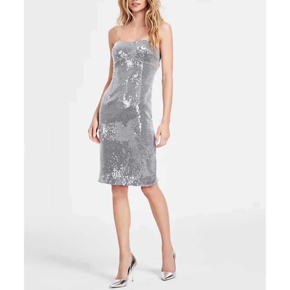 Guess Women's Jamie Strapless Sequin Sheath Dress Blue Ribbon Multi Size 6